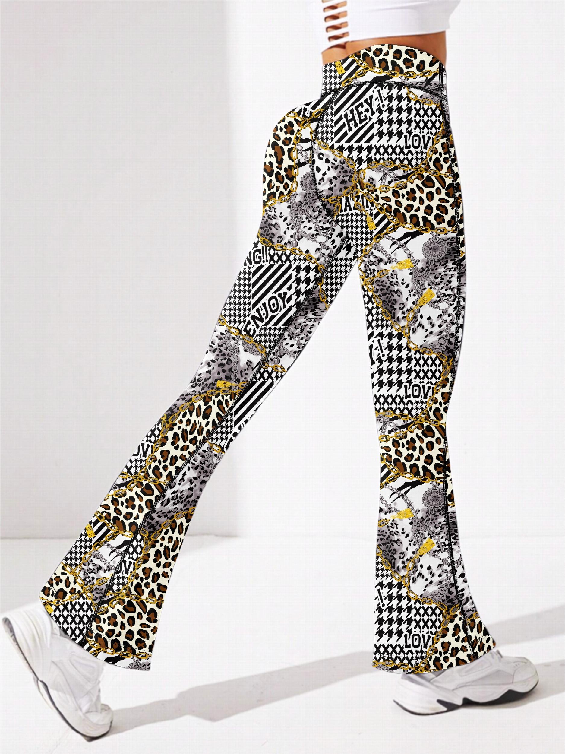 Leopard Print Yoga Flare Leg Pants High Stretch Hip Lifting Fitness Pants