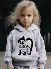 Cat Pattern Long Sleeve Hooded Sweatshirt Girls Comfy Hoodies