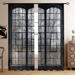 2 Panels Halloween Haunted House Curtain Translucent Curtains