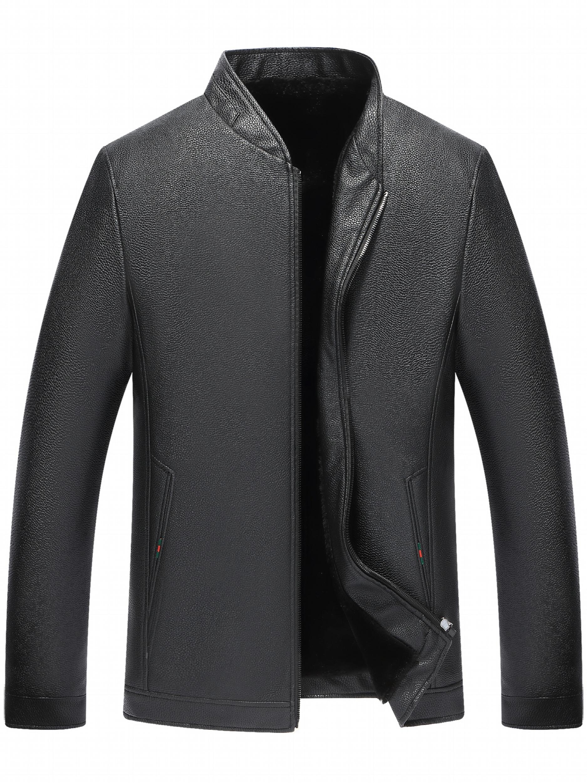 Men's Casual PU Leather Jacket Thick Fleece Thermal Zipper Jacket