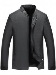 Men's Casual PU Leather Jacket Thick Fleece Thermal Zipper Jacket