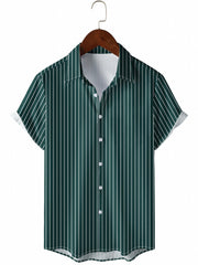 Men's Vertical Striped Camp Collar Bowling Shirt Short Sleeve Summer Hawaiian