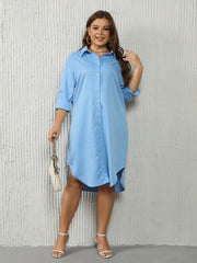 Solid Button Up Long Sleeve Collar Shirt Dress