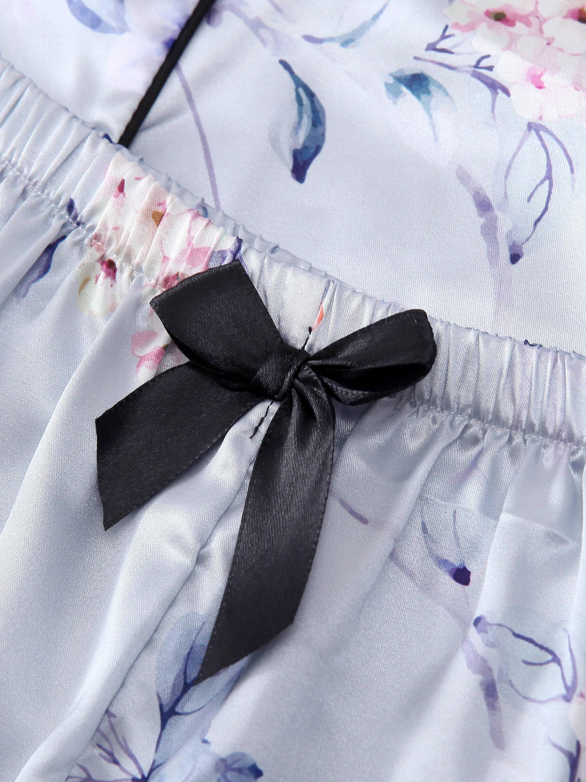 Floral Pajama Set Short Sleeve Top & Bow Shorts