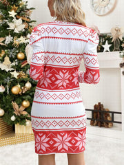 Geometric Pattern Lounge Dress Christmas Comfy Long Sleeve Home Dress