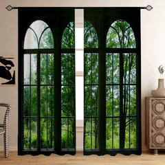 2 Panels Halloween Haunted House Curtain Translucent Curtains