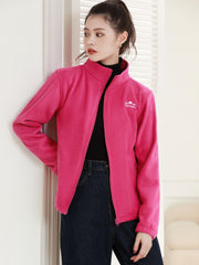 Solid Fleece Casual Jacket Stand Collar Full Zip