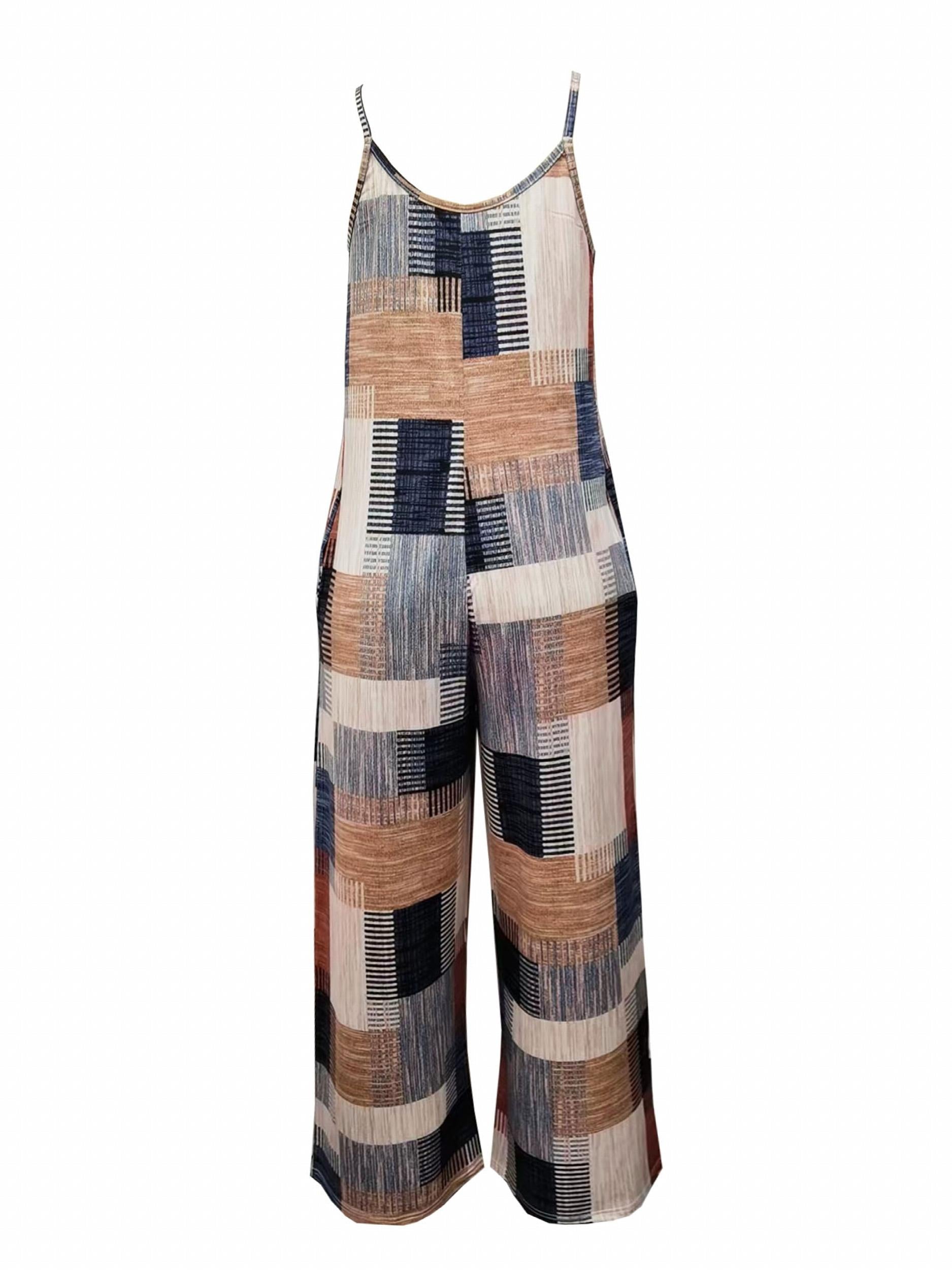 Women's Plus Size Colorblock Geometric Print Wide Leg Jumpsuit