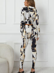 Allover Print Two Piece Set Button Front Shirt & Leggings