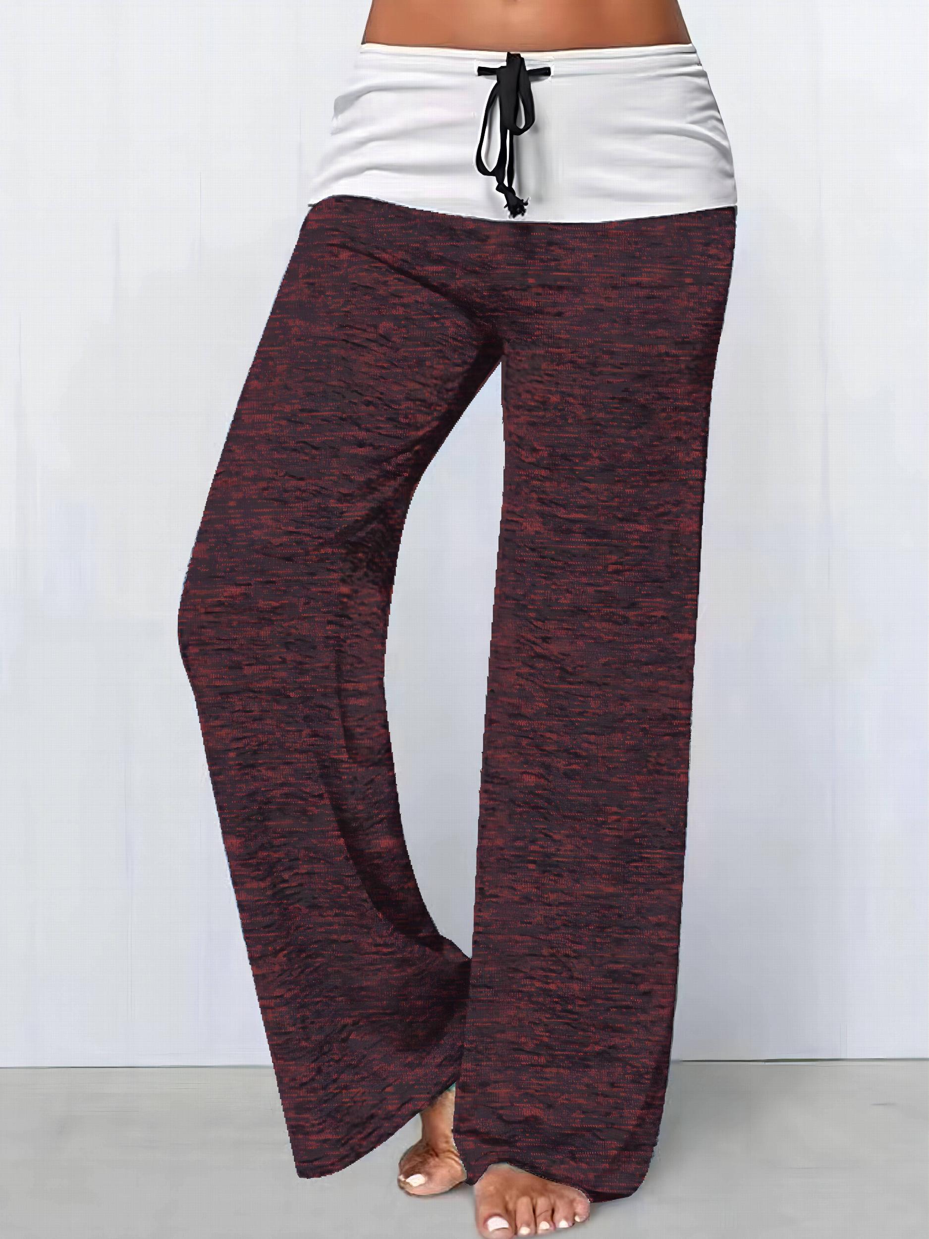 Block Drawstring Pants Long Length Wide Leg Pants Women's Clothing