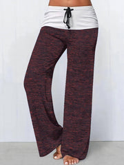 Block Drawstring Pants Long Length Wide Leg Pants Women's Clothing
