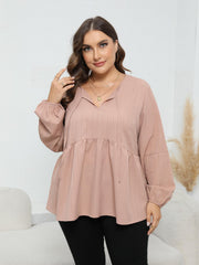 Casual Blouse Women's Plus Solid Striped Lantern Sleeve V Neck