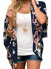 Women's Plus Floral Print Bat Sleeve Cover Up Cardigan