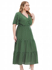 Boho Dress Women's Plus Polka Dot Print Surplice Neck