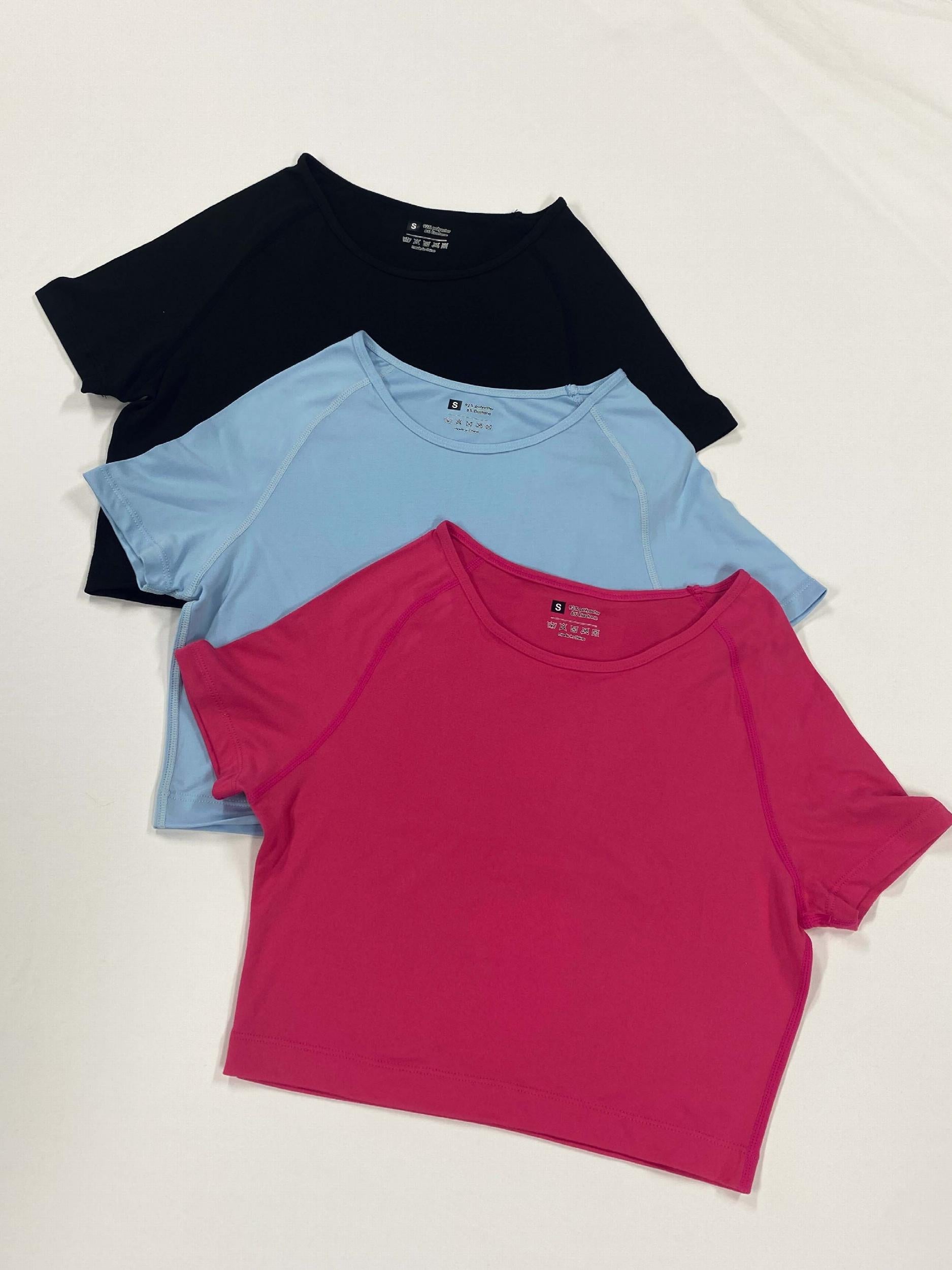 3pcs Stretch Yoga Crop Top Short Sleeve Fitness Top Women's Clothing