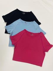 3pcs Stretch Yoga Crop Top Short Sleeve Fitness Top Women's Clothing