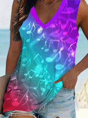 Bubble Gradient Print Sleeveless Top V Neck Summer Top