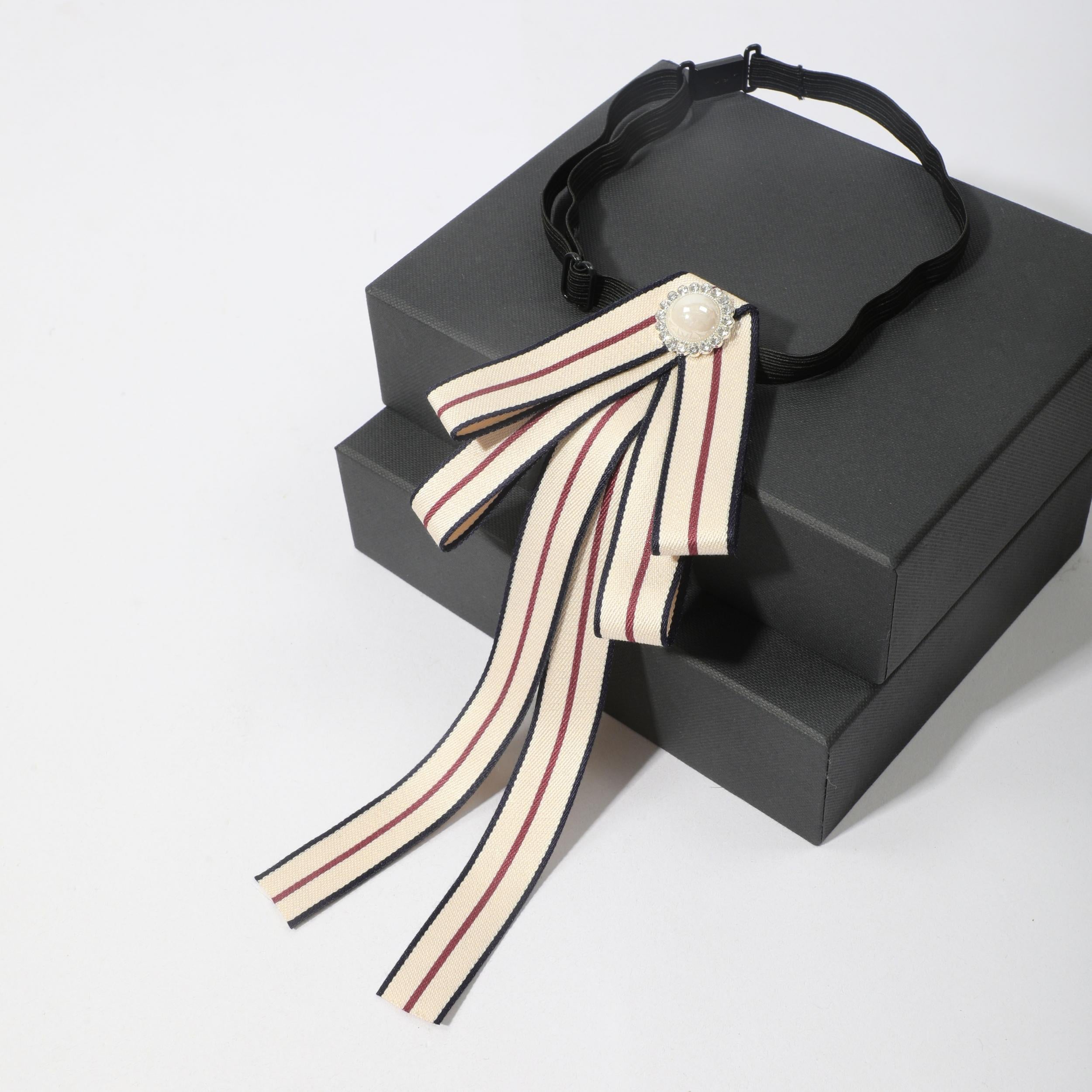 Women's Professional Bow Tie Faux Pearl & Rhinestone Ribbon Neck Tie