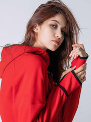 Loose Knitted Sports Jacket Zipper Hooded with Thumb Hole
