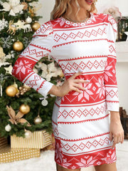 Geometric Pattern Lounge Dress Christmas Comfy Long Sleeve Home Dress