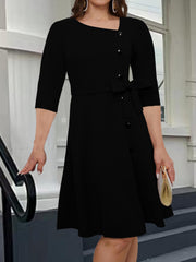 Solid Button Decor Half Sleeve Dress