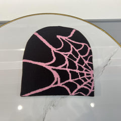 Windproof Knit Beanie Hat with Gothic Net Embroidery