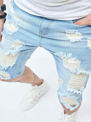 Men's Ripped Denim Shorts Casual Street Style Distressed Denim Summer Shorts
