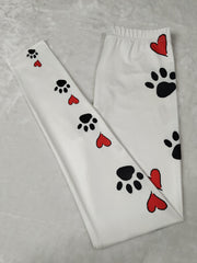 Heart & Paw Print Leggings High Waist Skinny All Season Women's Clothing