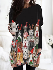 Women's Plus Graphic Print Long Sleeve Tunic Top With Pockets