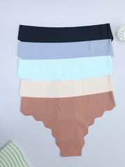 5pcs Scallop Trim Hipster Panties Soft & Comfy Stretchy Intimates