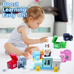 Farm Animal Educational Toys for Toddlers with Finger Puppets & Train