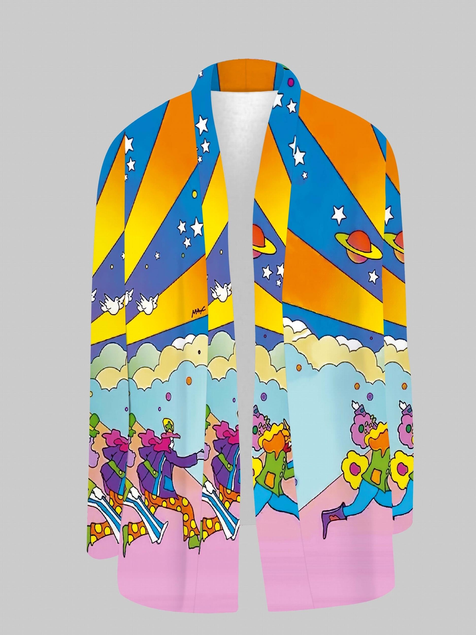 Cartoon Print Open Front Cardigan Casual Long Sleeve Cardigan