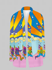 Cartoon Print Open Front Cardigan Casual Long Sleeve Cardigan