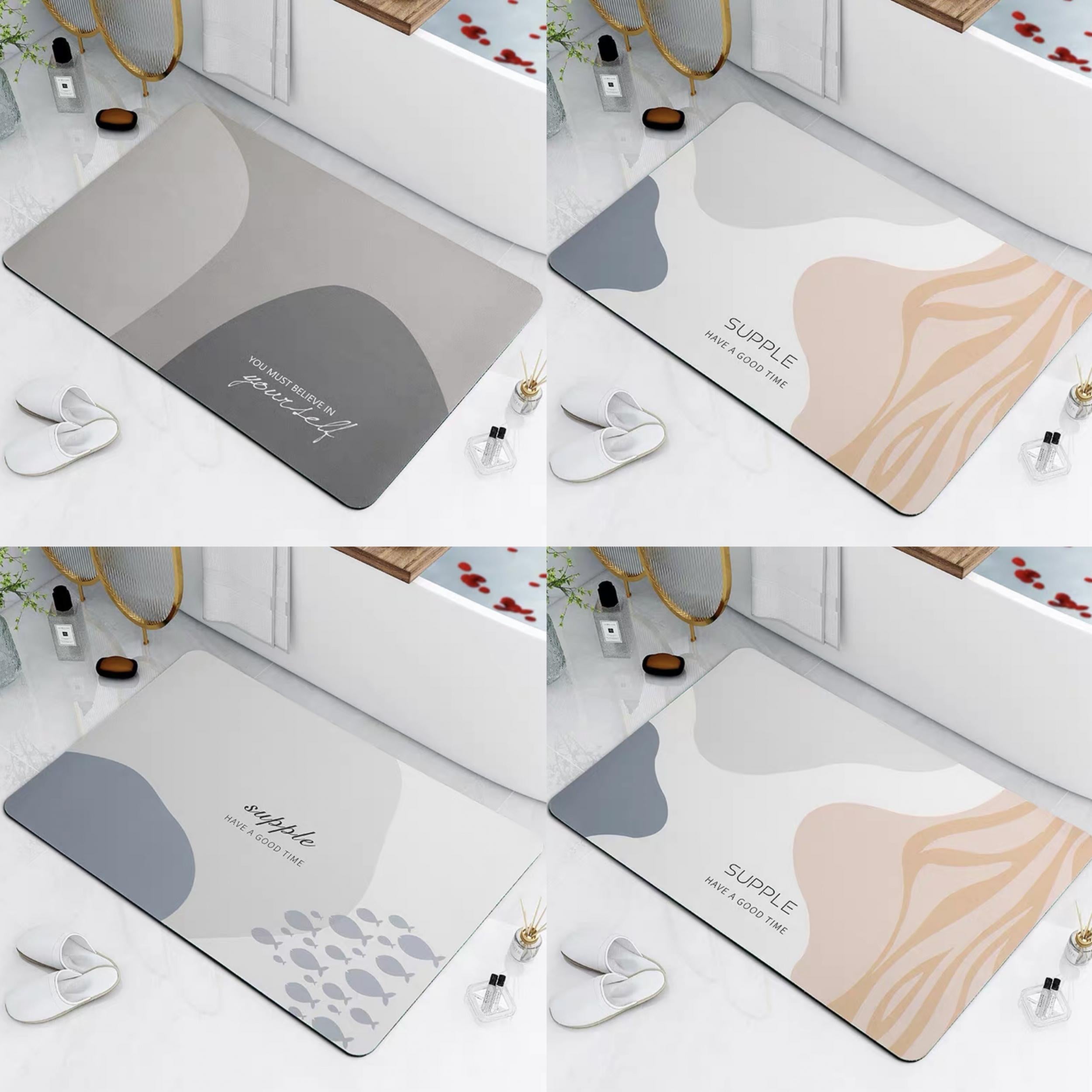 Geometric Pattern Floor Mat Soft Bath Rug Diatom Mud Bath Mat Absorbent Carpet
