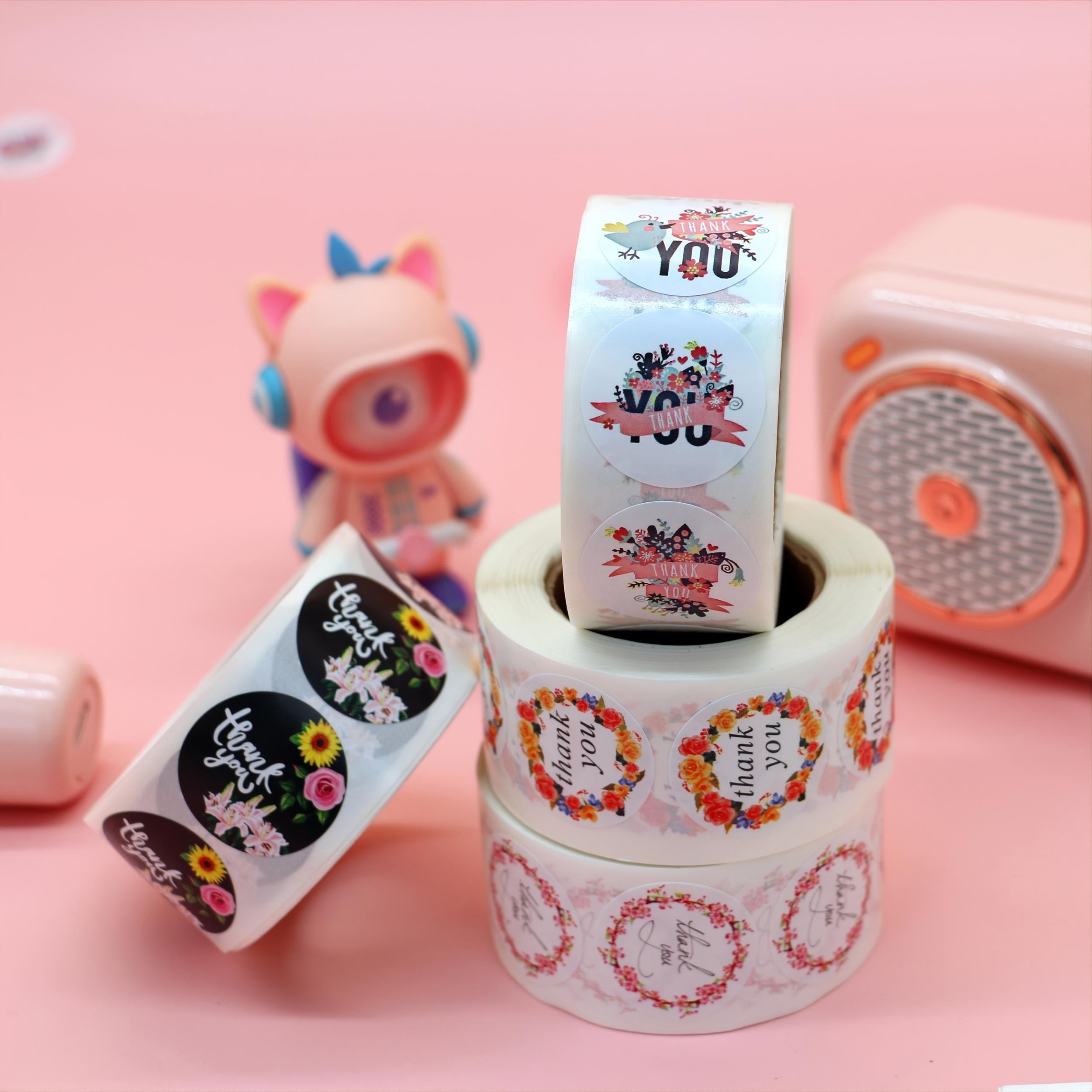 500 Thank You Sticker Roll 0.98in Small Round Circle Sticker