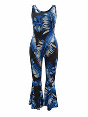Tropical Print Flared Leg Jumpsuit