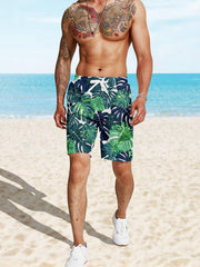 Tropical Leaf Print Swim Trunks Quick Dry Beach Shorts Men's Swimwear