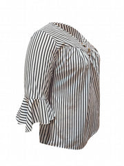 Colorblockstripe Print V Neck Top
