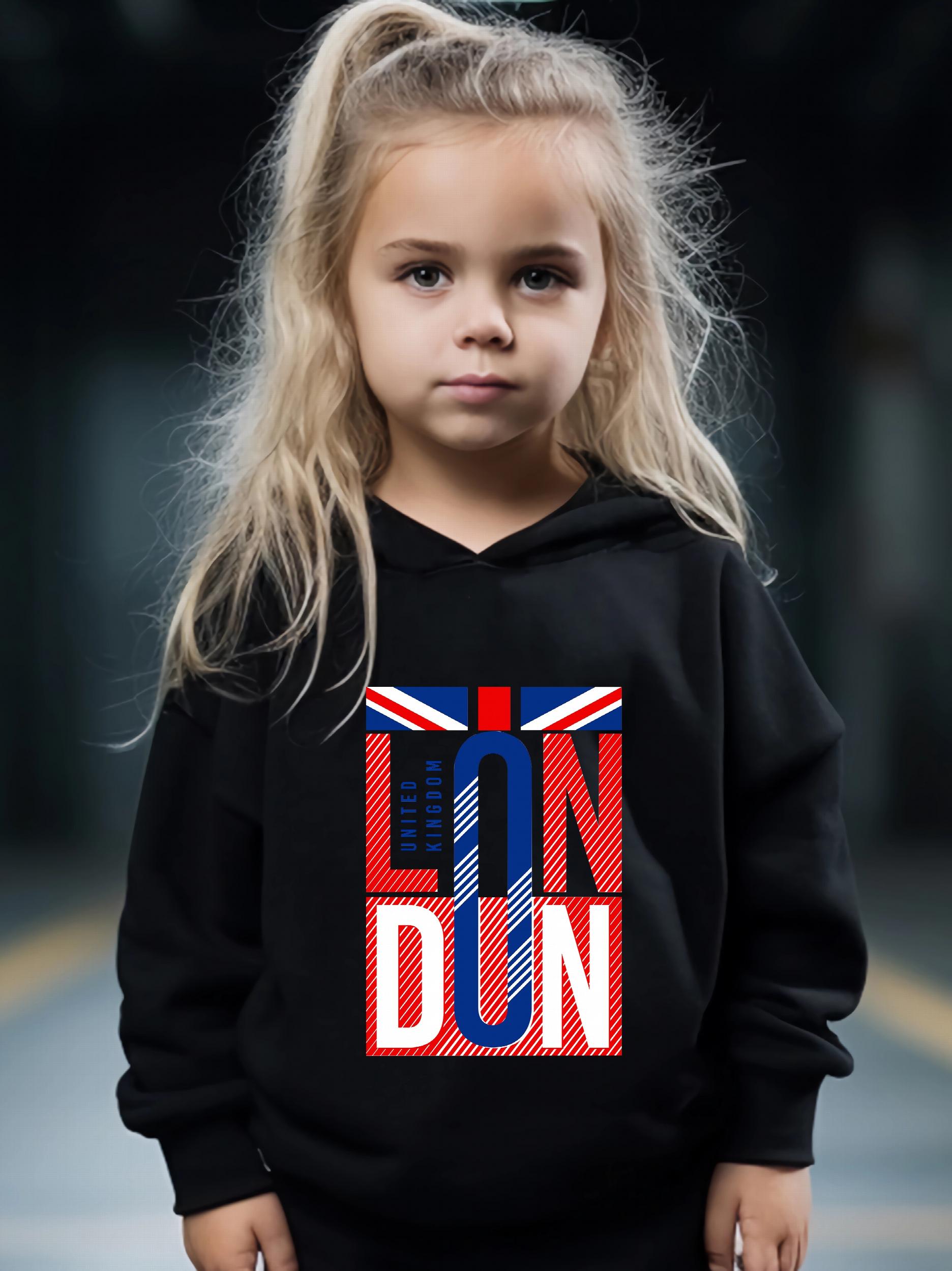 Girls Dn Pattern Hooded Sweatshirt & Sweatpants Set