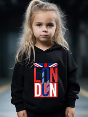 Girls Dn Pattern Hooded Sweatshirt & Sweatpants Set