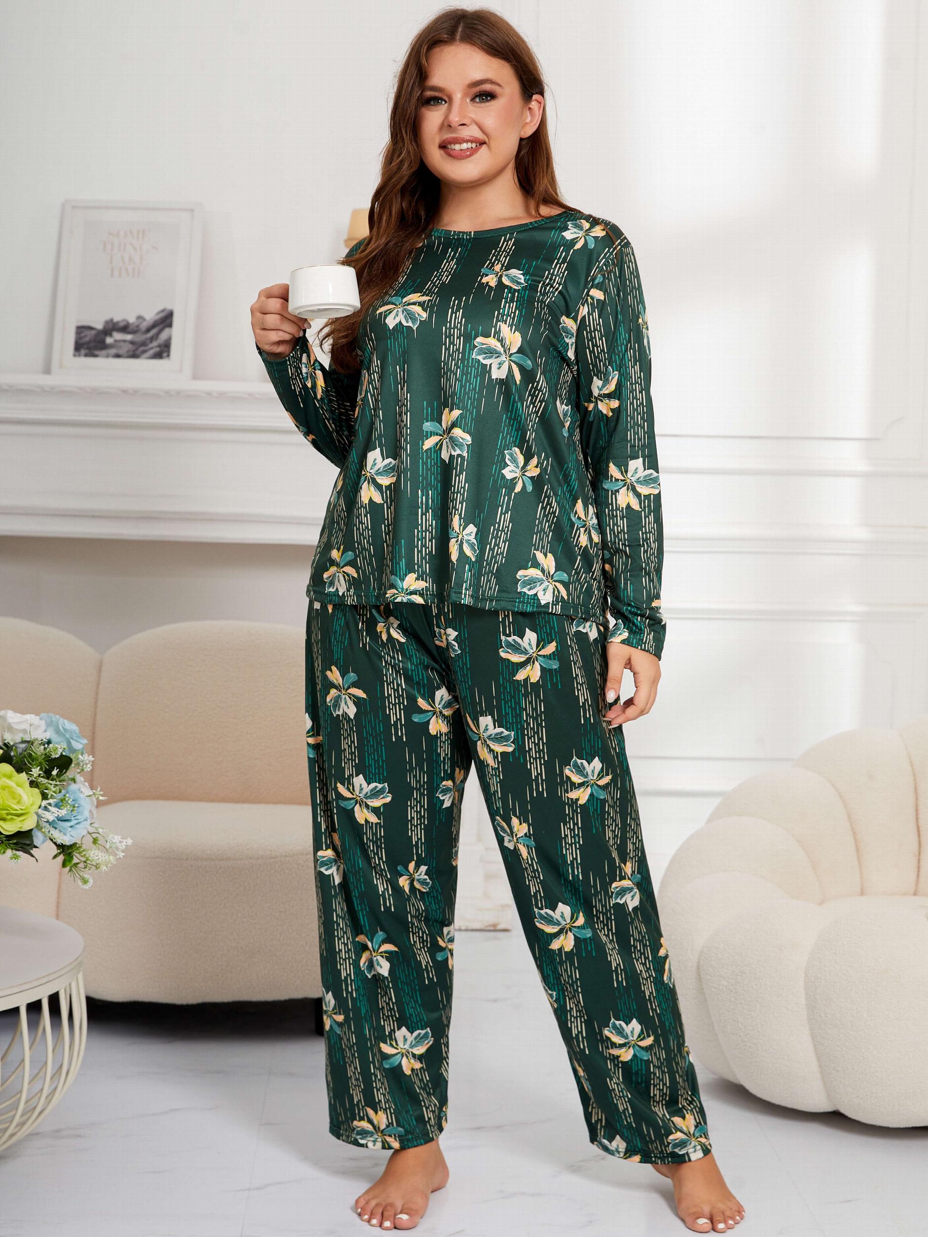 Retro Pajamas Set Women's Long Sleeve Round Neck