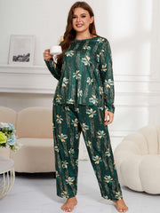 Retro Pajamas Set Women's Long Sleeve Round Neck