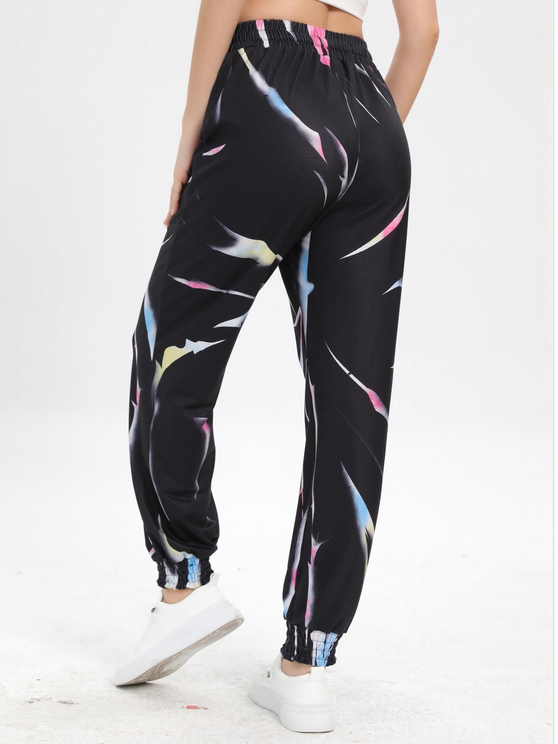 Colorful Print Sports Sweatpants Drawstring Elastic Waist
