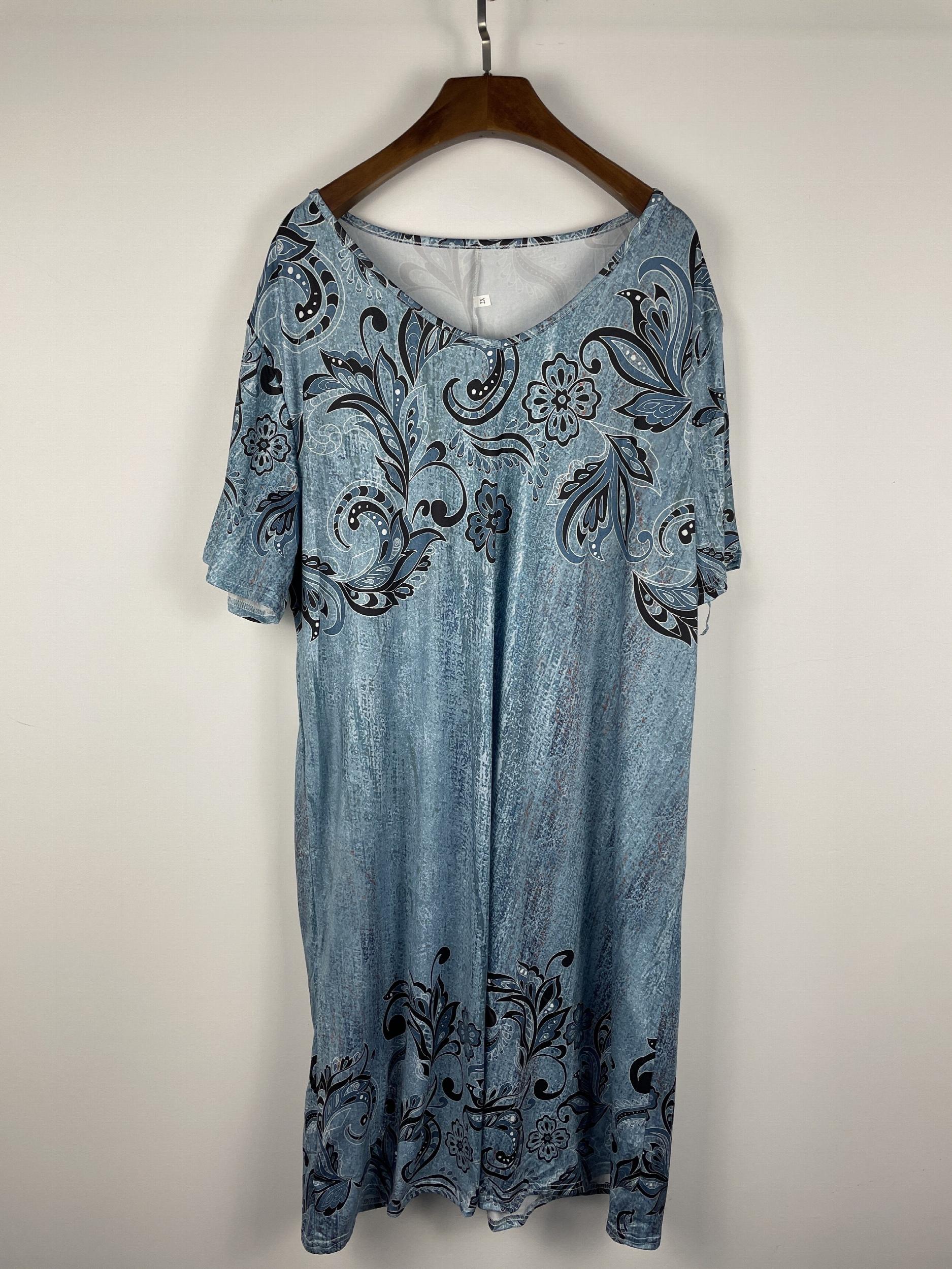 Floral Print Short Sleeve V Neck Dress