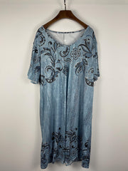 Floral Print Short Sleeve V Neck Dress