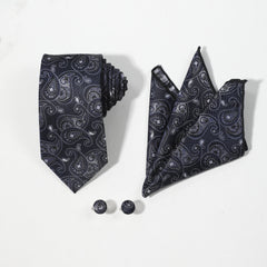 Men's Jacquard Paisley Tie Set with Pocket Square and Cufflinks