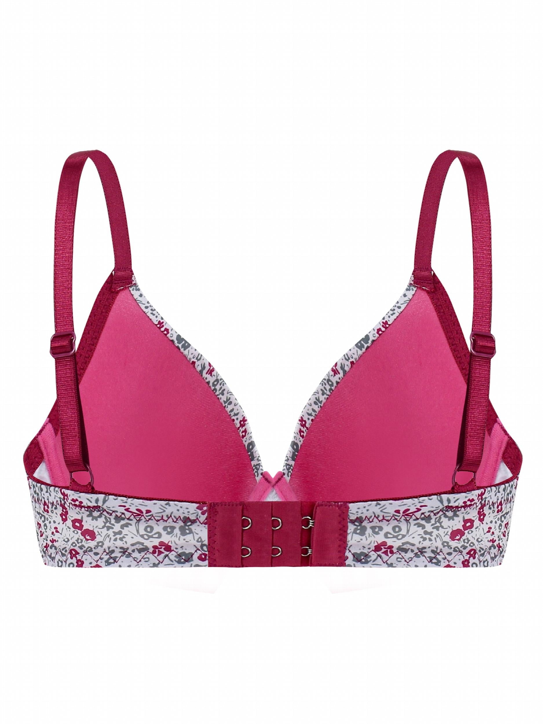 2pcs Floral & Solid Push Up Bras Comfy & Breathable Women's Lingerie