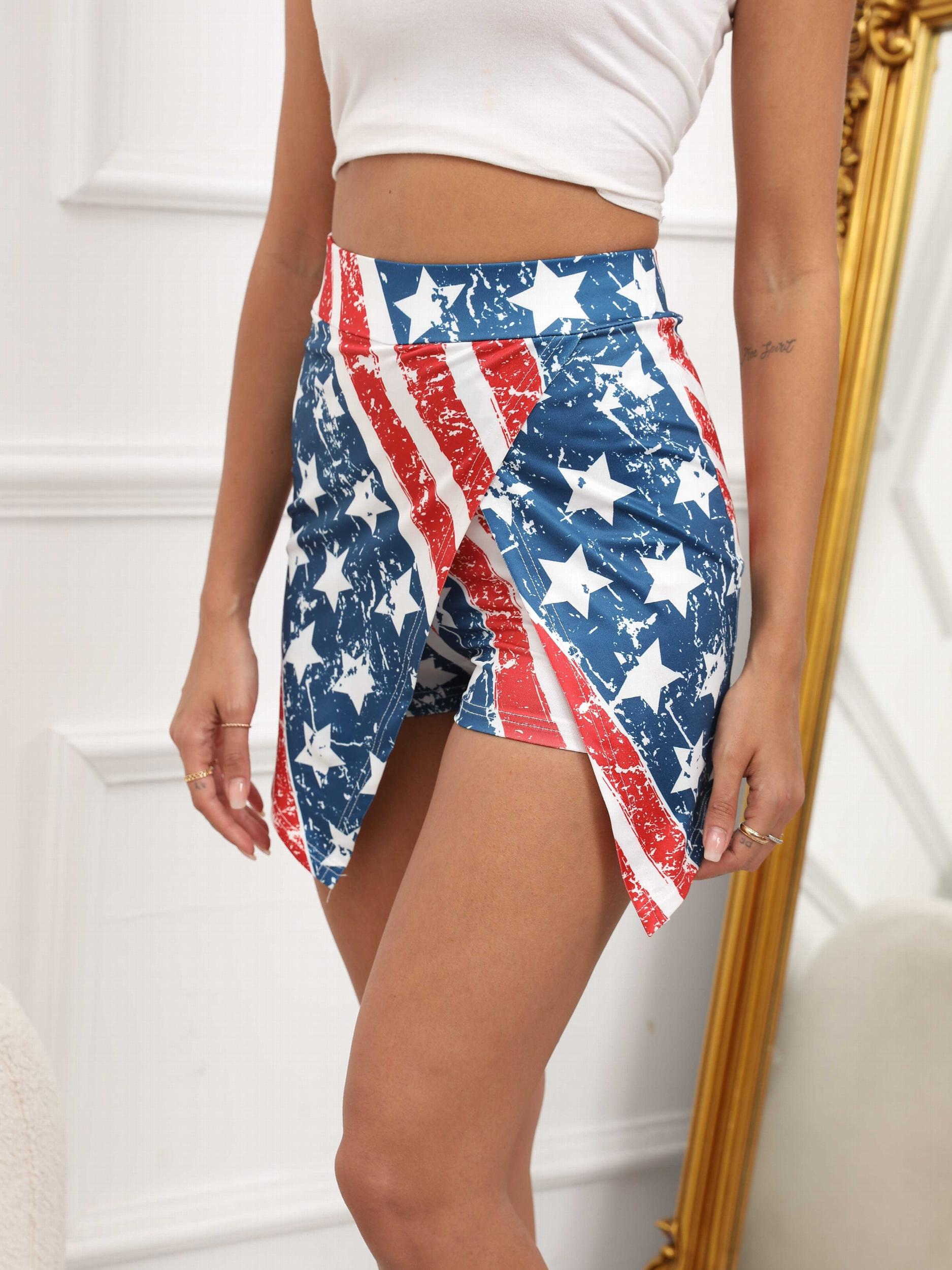 American Flag Print Skorts Casual Asymmetrical Shorts