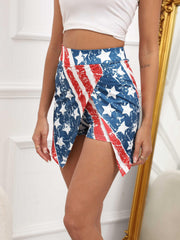 American Flag Print Skorts Casual Asymmetrical Shorts