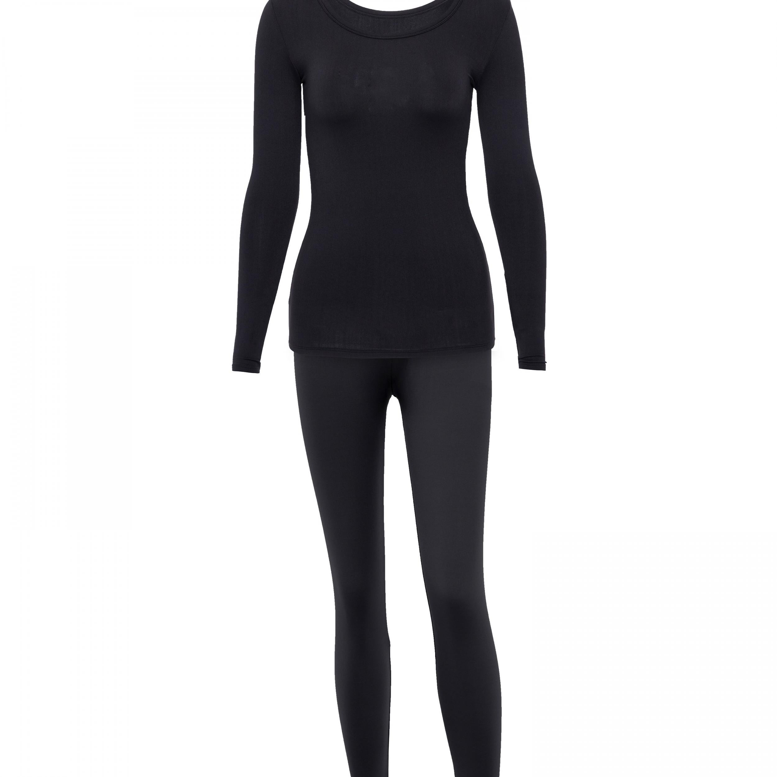 2pcs Thermal Underwear Set Crew Neck Top & Leggings Women's Activewear